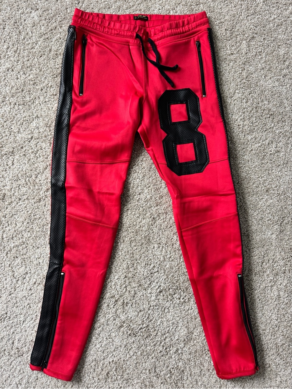 Robin's Jean Red Joggers with Black Side Panels & Number 8